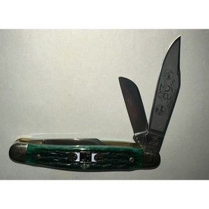 Hen & Rooster 25th Anniversary Green Bone Pocketknife In Box